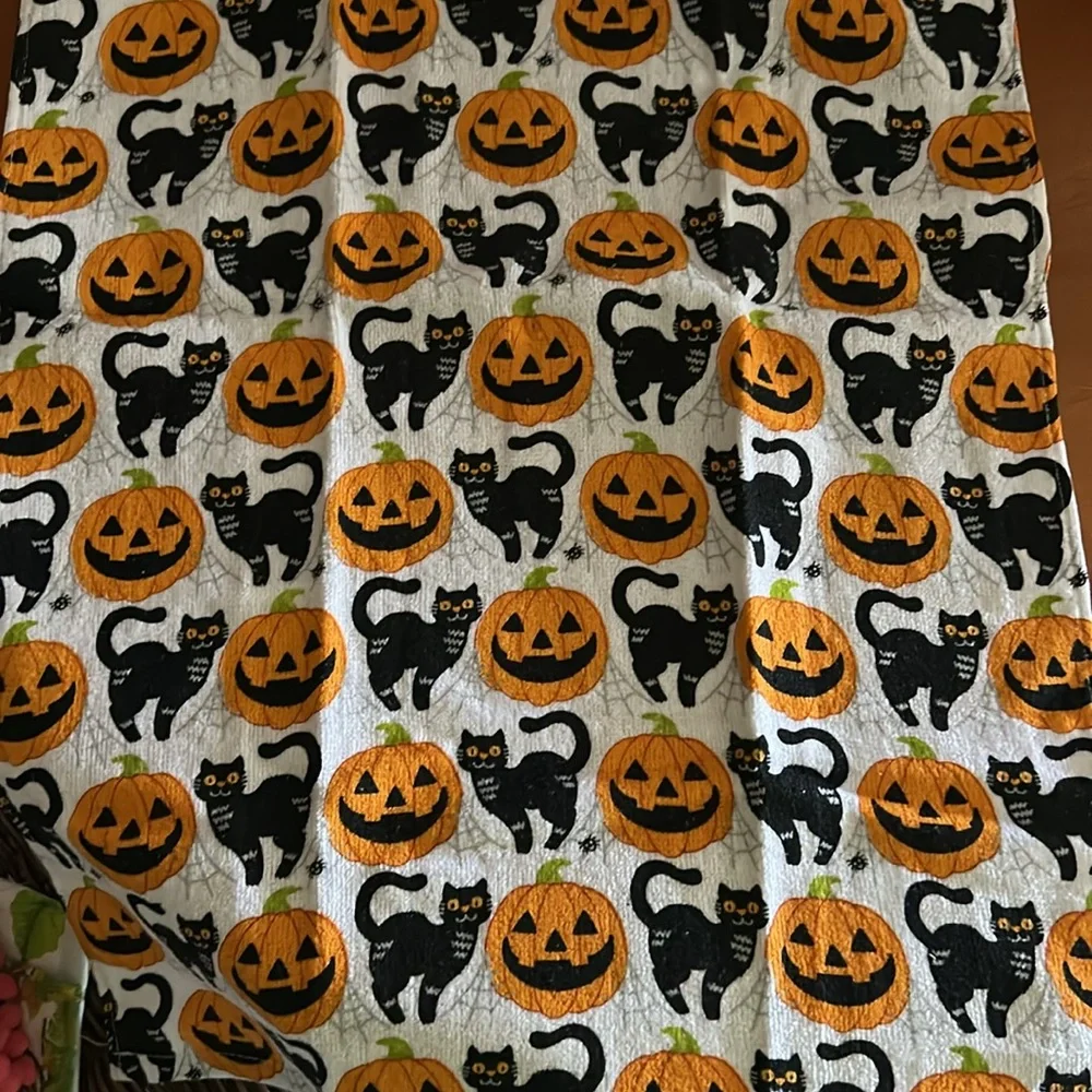Halloween Cat and Pumpkin Kitchen Towel